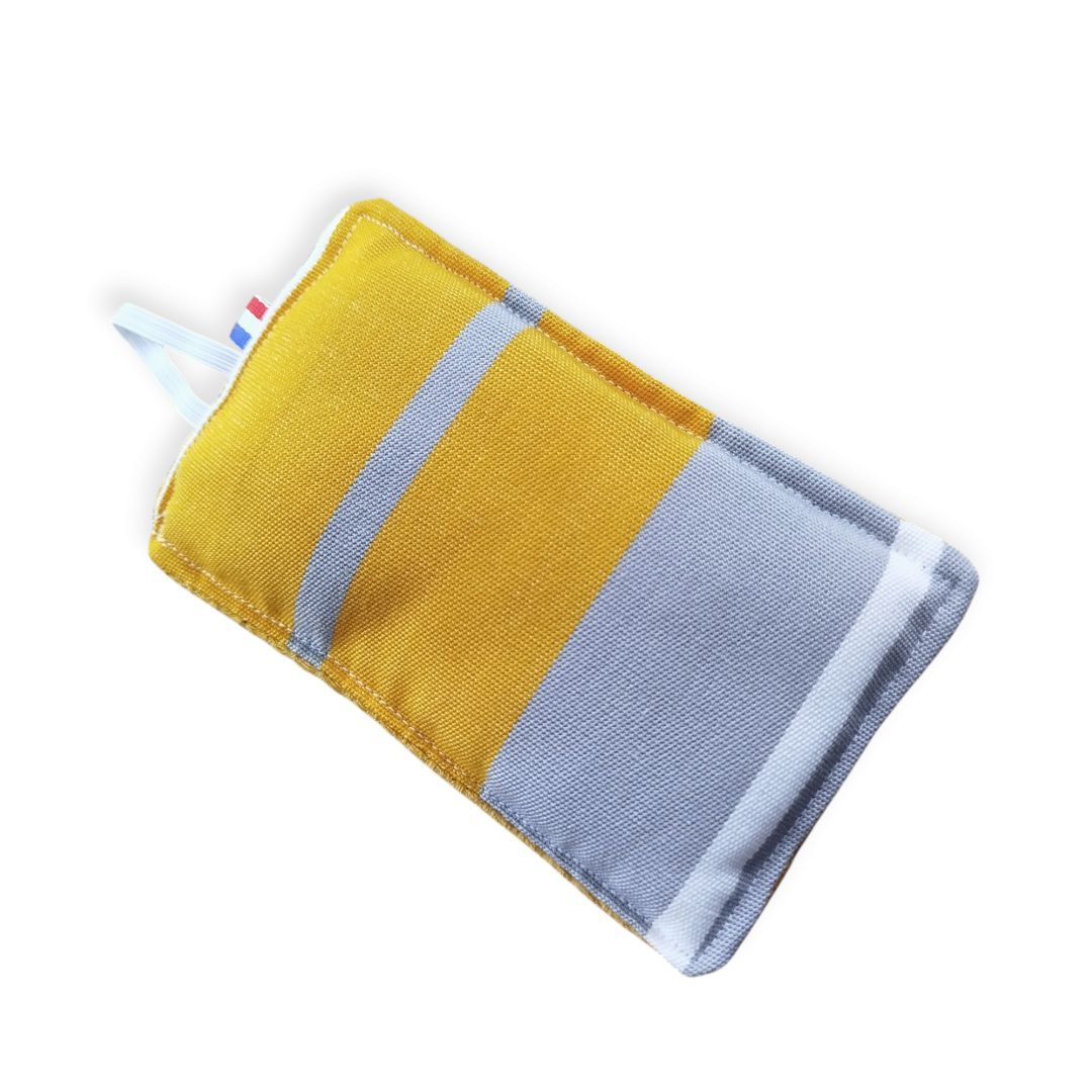 Éponge vaisselle en tissu jaune rayé gris