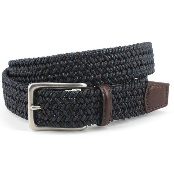 Torino- Braided Leather Italian Belt 65350, Attribute: Navy/Brown, Size: 44