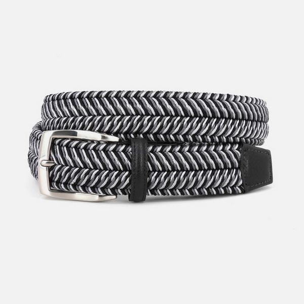 Torino- Stretch Woven Rayon Belt 60030, Attribute: Black/Gray, Size: 36