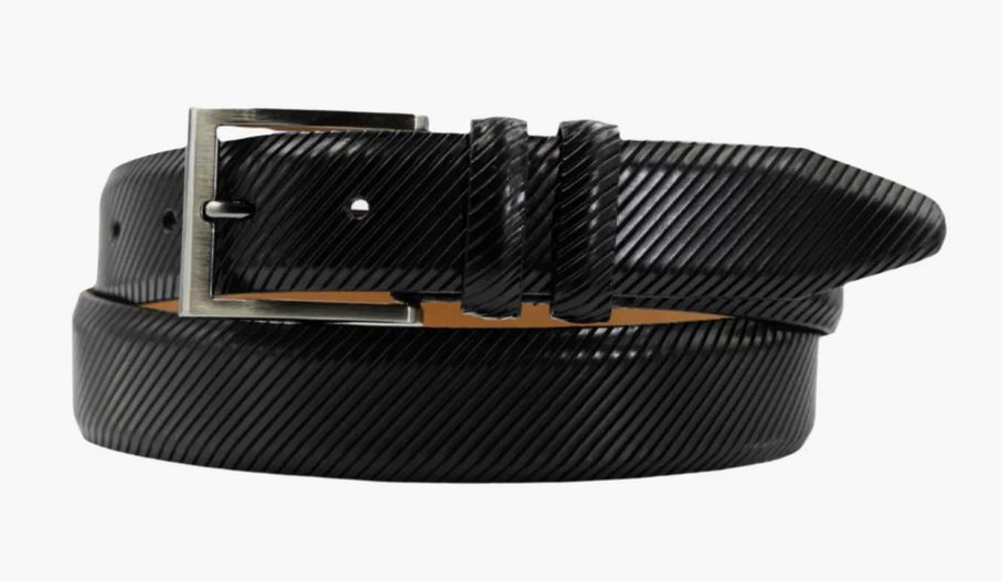 Lejon-Italian Leather Black Diagonal Belt, Attribute: Black, Size: 34