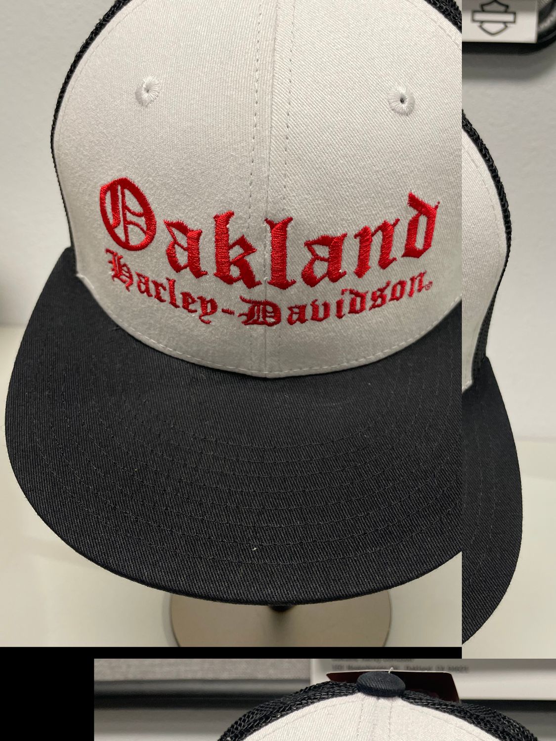 OAKLAND HARLEY-DAVIDSON WHT/RE/BLK GOTHIC TRUCKER CAP