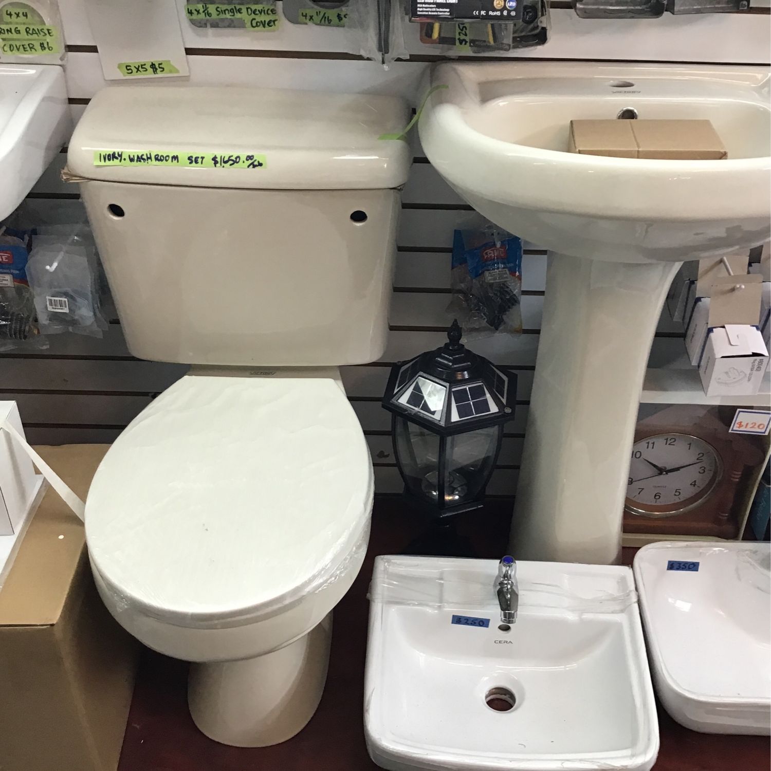 Toilet Set - washroom set- C/C (Victory) Ivory - with Face basin, pedestal, soap dish and toilet paper holder