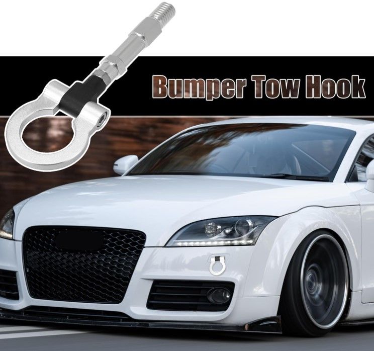 X AUTOHAUX Silver Tone Aluminum Alloy Round Front Rear Bumper Trailer Ring Eye Towing Tow Hook Screw for Audi A5 S5 RS5 2008-2014