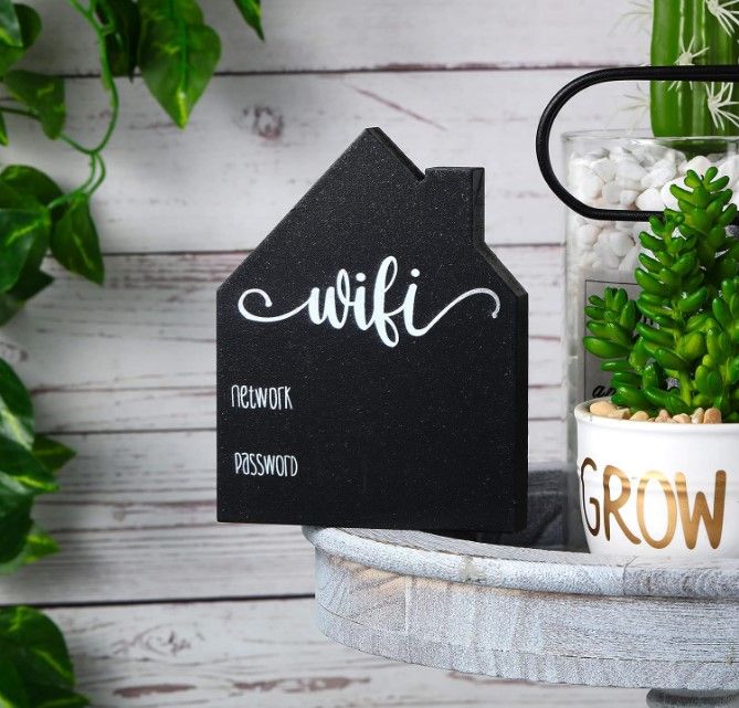 WiFi Password Sign Wooden Freestanding Sign with Board Erasable Pen Chalkboard Style for Home Business Centerpieces Decor(WiFi Style,6 x 8 x 0.6 Inches)