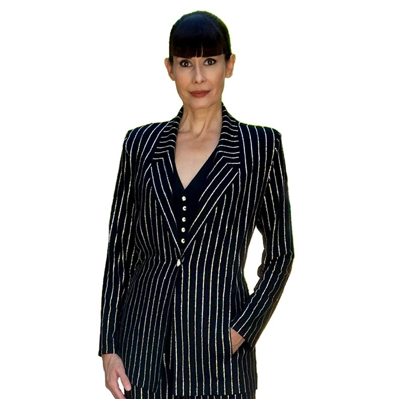 Pinstripe One Button Blazer - W2240808