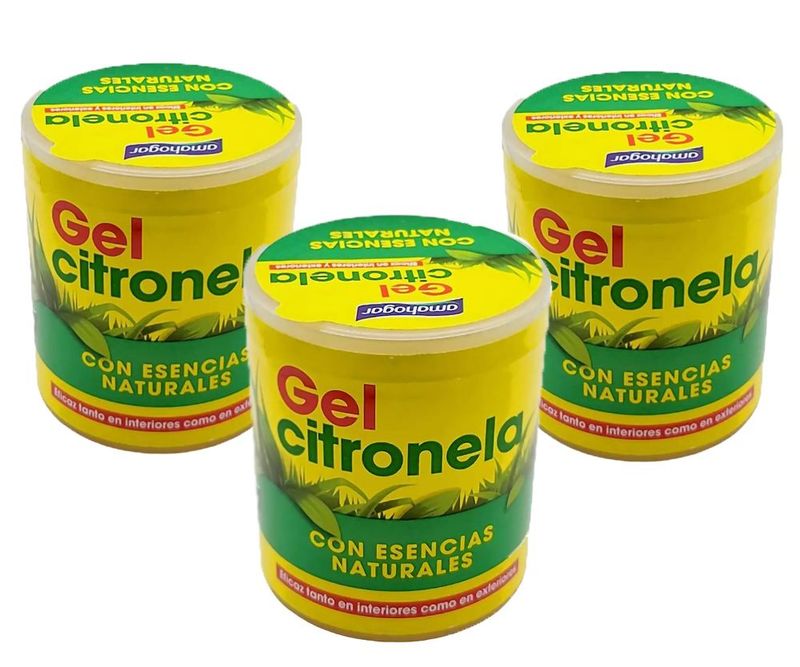 PACK 3 Gel Citronela Antimosquitos AMAHOGAR con esencias naturales. Para interiores y exteriores