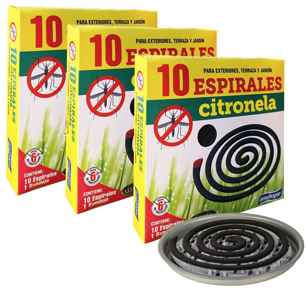Pack de 3 x 10 Antimosquitos en Espiral AMAHOGAR. Incienso para Exteriores: Terraza, Jardín, Camping.