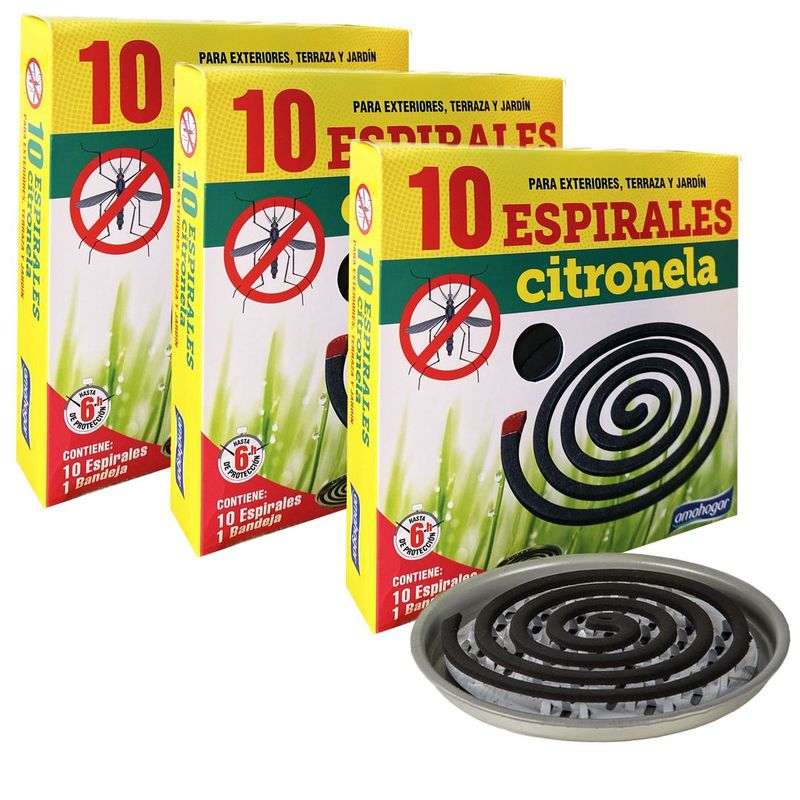 Pack de 3 x 10 Antimosquitos en Espiral AMAHOGAR. Incienso para Exteriores: Terraza, Jardín, Camping.