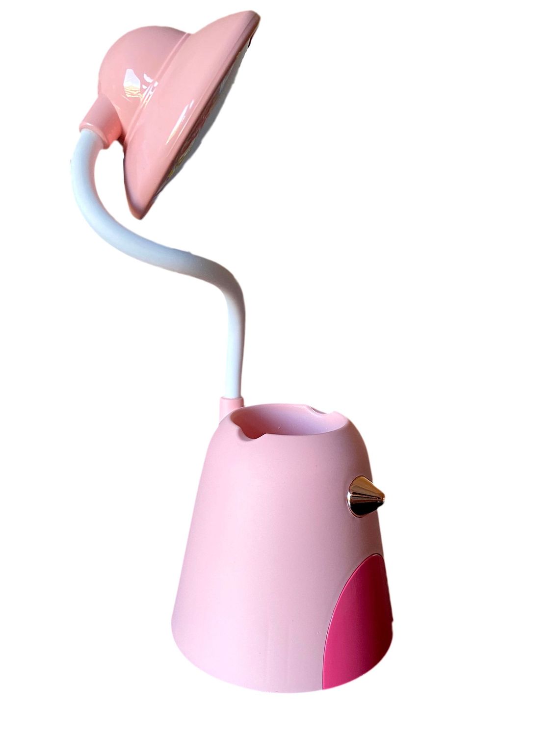 Lámpara de escritorio versátil.Sin Cable. Flexo LED, carga USB. Soporte para Bolígrafos y Teléfono móvil. Rotación regulable 360º. Pájaro Rosa.