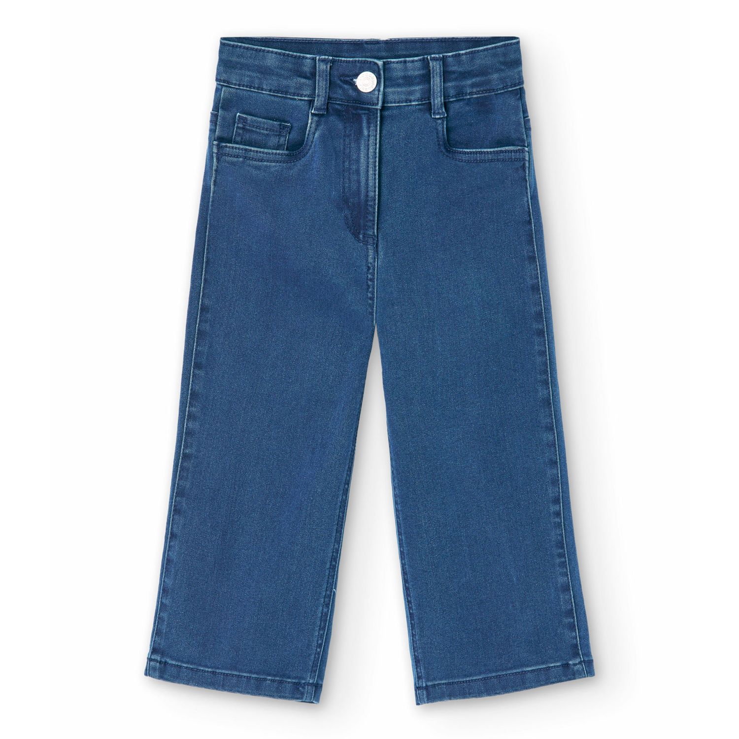 Blauwe jeansbroek brede pijpen