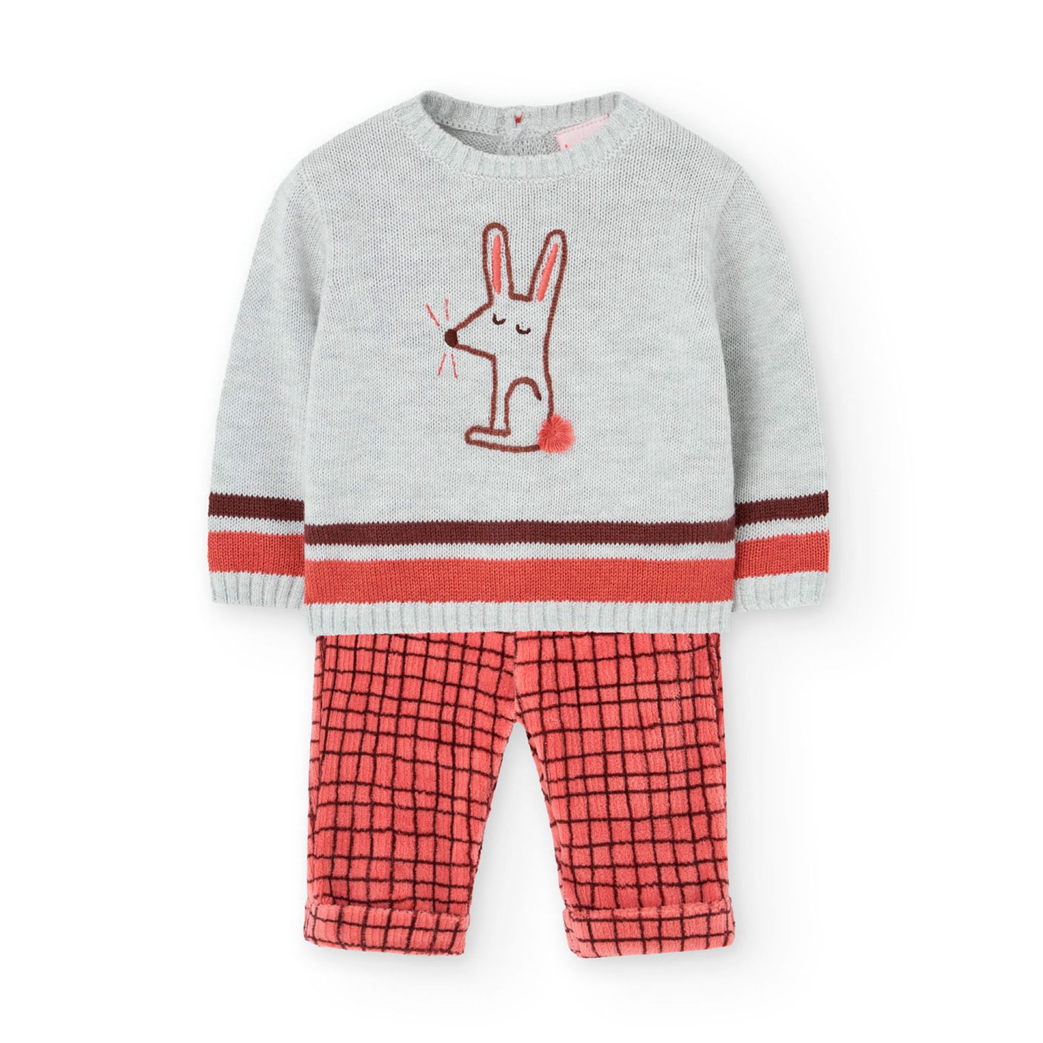 Setje konijn truitje met geruiten broekje