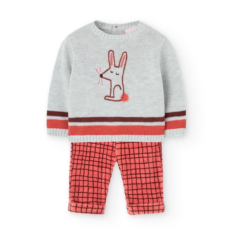Setje konijn truitje met geruiten broekje