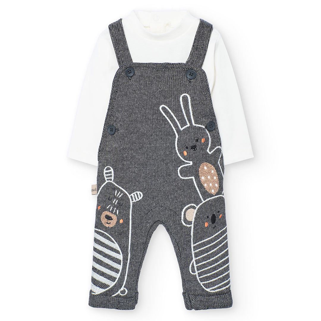 Setje rompertje met grijze salopette konijn