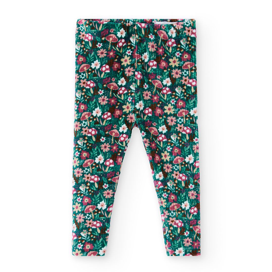 Groene legging met bloemen en paddestoelen