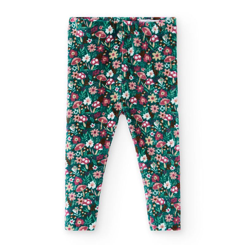 Groene legging met bloemen en paddestoelen