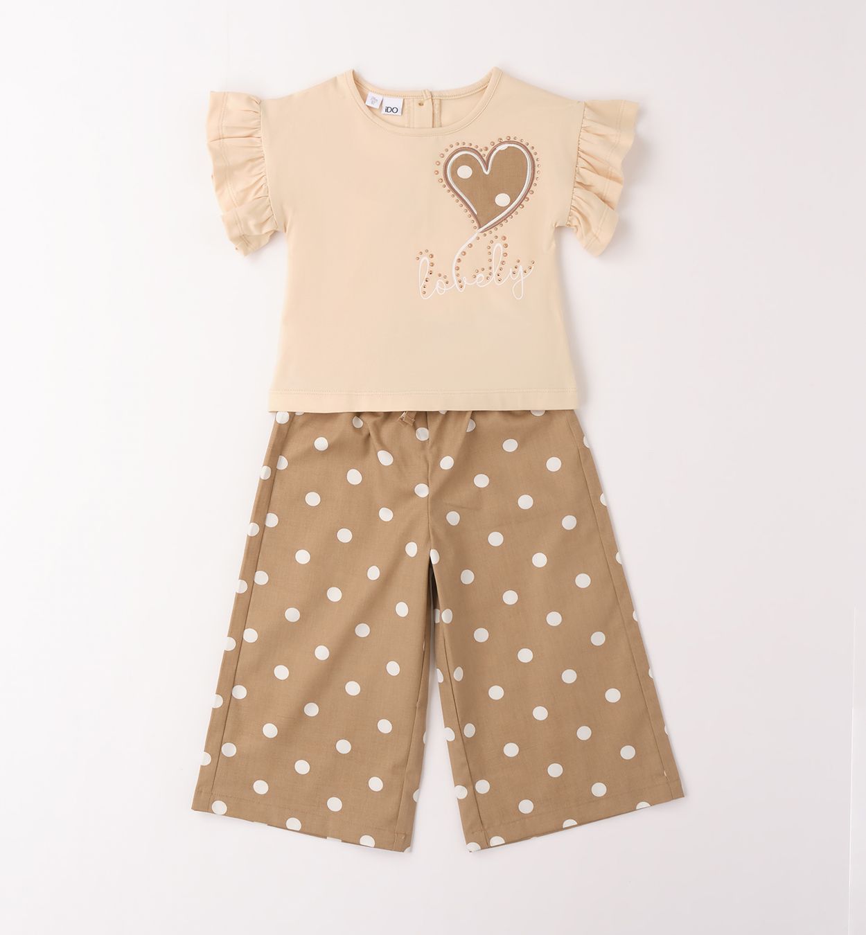 setje met bolletjes broek en t-shirt met hart