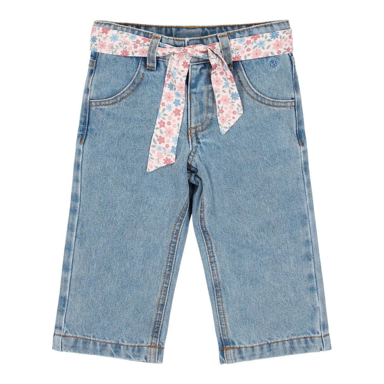 jeansbroek met bloemenriem