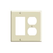 2G - COMBINATION WALLPLATE, 1-DECORATIVE/ROCKER 1-DUPLEX, IVORY, LEVITON