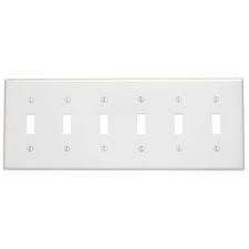 6G - 6-TOGGLE, WHITE PLASTIC STANDARD COVER PLATE, LEVITON