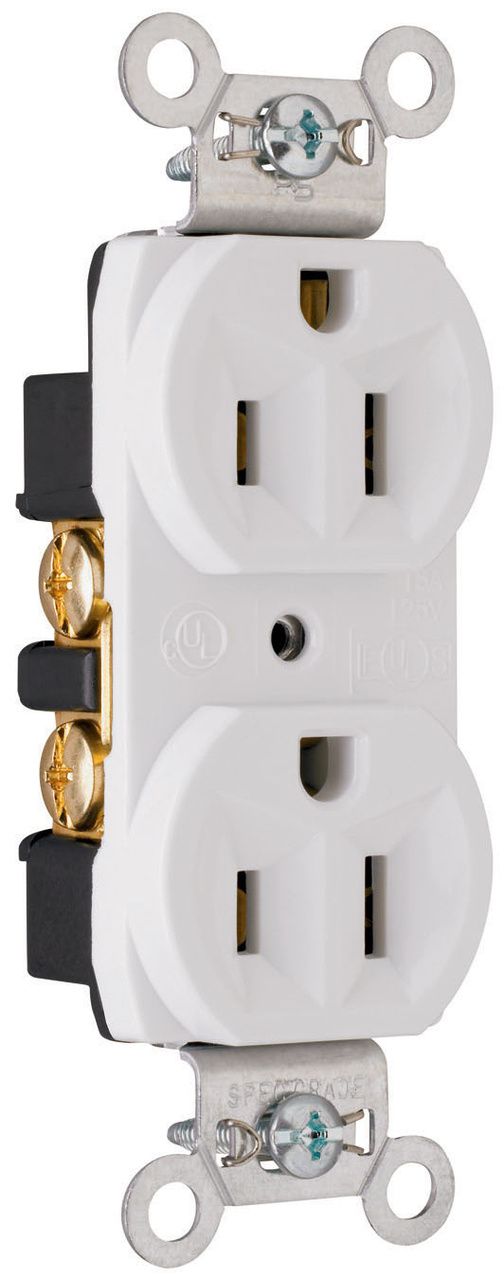 DUPLEX RECEPTACLE- 15 AMP, 125V, CONSTRUCTION GRADE, WHITE