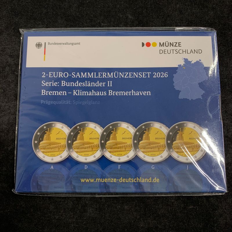 5 x 2 € Deutschland "Bremen - Klimahaus Bremerhaven" 2026 Cu-Ni PP