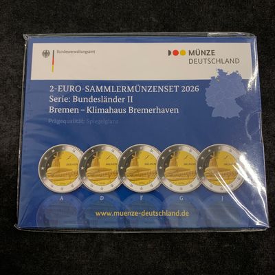 5 x 2 € Deutschland "Bremen - Klimahaus Bremerhaven" 2026 Cu-Ni PP