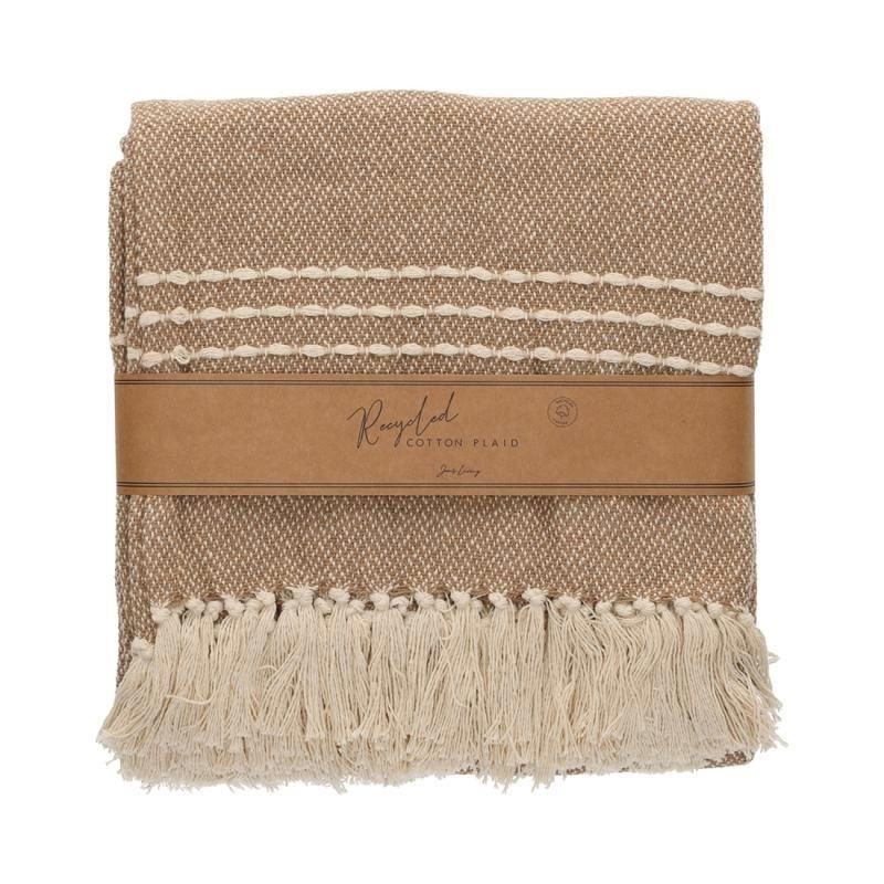 Plaid Katoen 3 Strepen Beige
