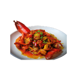 Astice con spaghetti di soia e salsa piccante