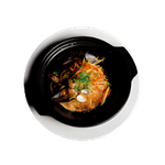 Spaghetti di soia con misto pesce in tegamino