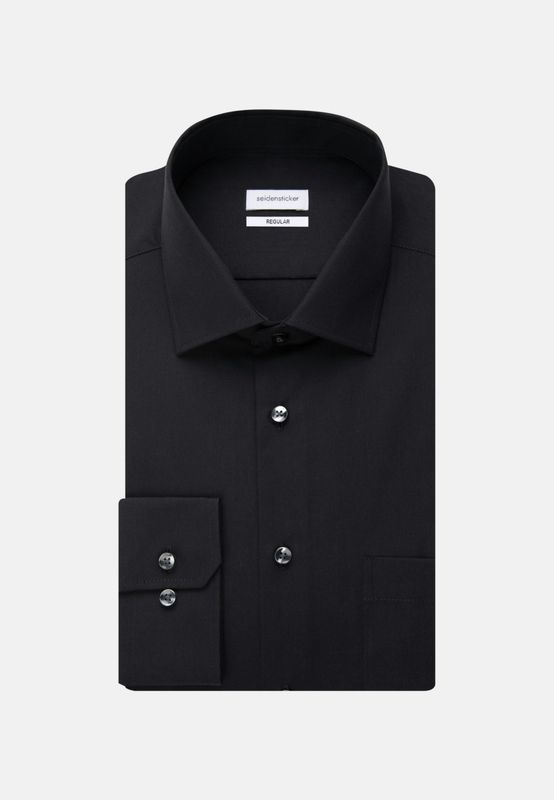 Regular Fit Overhemd  | Popline  Zwart 01.001000