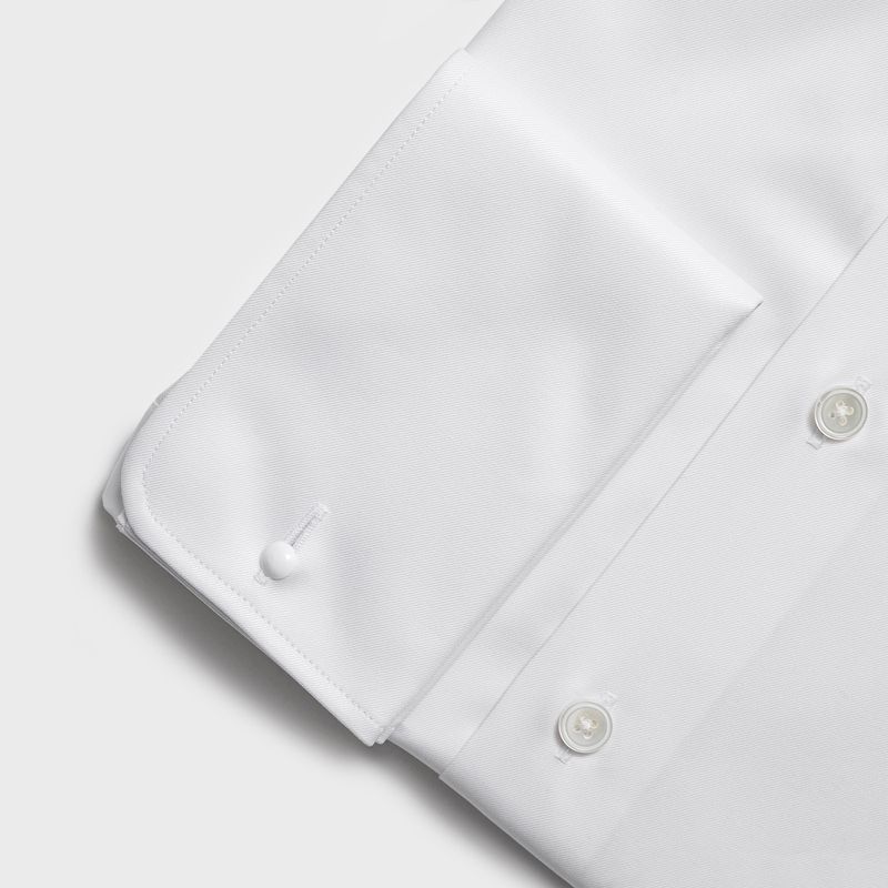 Witte Dubbel Manchet Overhemd - 100% 2-Ply Shirt  Katoen met Parelmoer Knopen