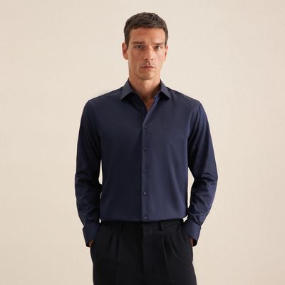 Seidensticker Regular Fit Easy Care  Satin Overhemd - Donkerblauw
