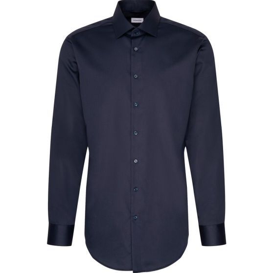 Seidensticker Regular Fit Easy Care  Satin Overhemd - Donkerblauw