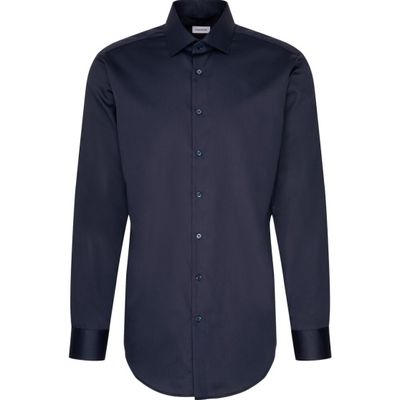 Seidensticker Regular Fit Easy Care  Satin Overhemd - Donkerblauw