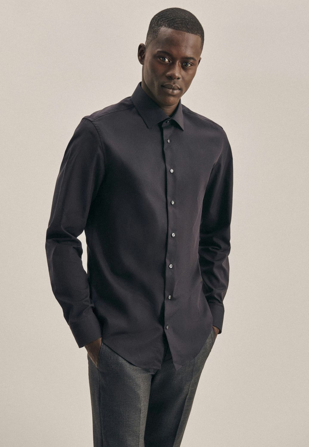 Slim Fit Non-Iron Poplin Overhemd - Zwart 01.675198-39