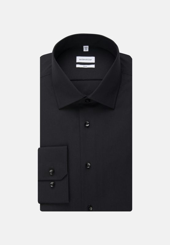Slim Fit Non-Iron Poplin Overhemd - Zwart 01.675198-39