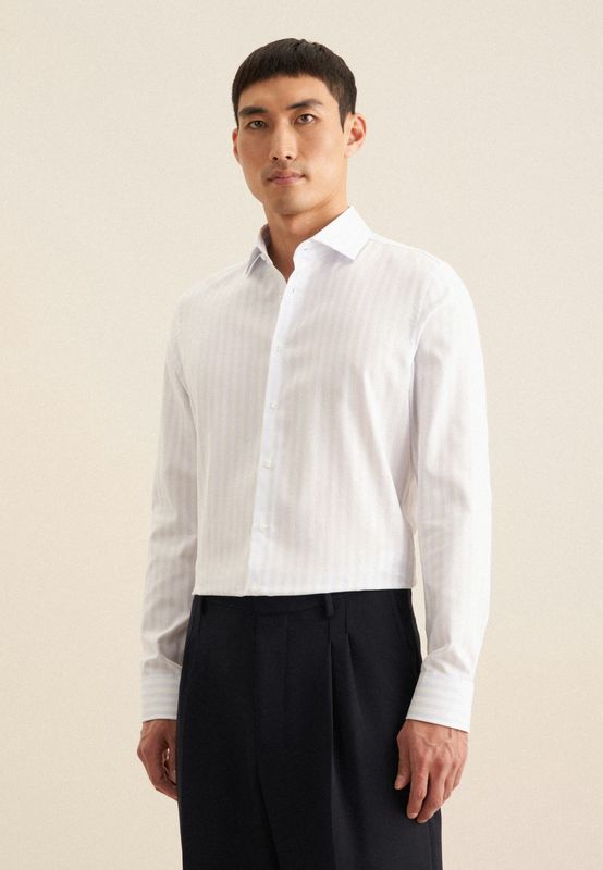 Slim Fit Business Overhemd Gestreept - Wit Blauw 01.646087-10