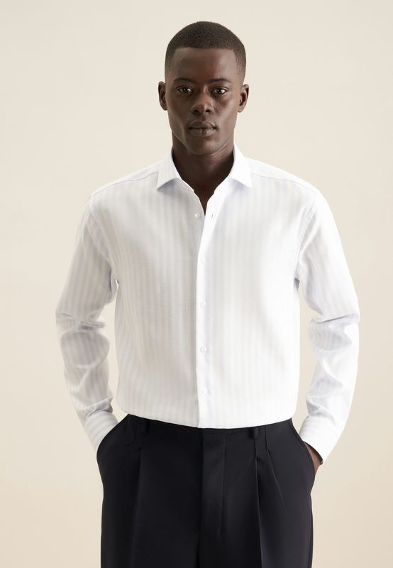 Regular Fit Business Overhemd Gestreept - Wit Blauw 01.146087-10