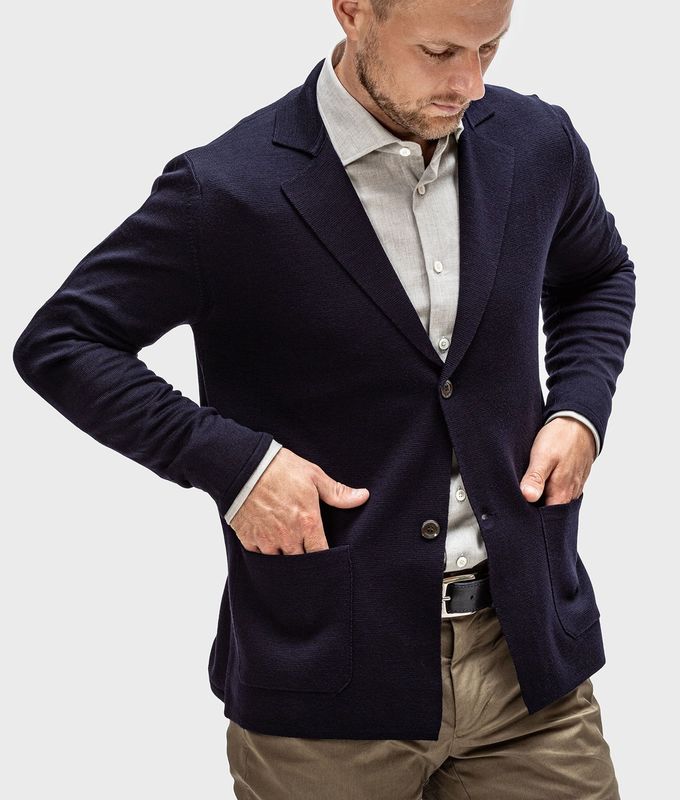 Knitted Wool Blazer – Webb. - Merino Navy W280327
