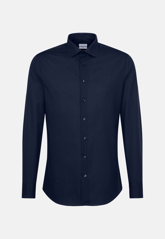 Slim Fit Non-Iron Poplin Overhemd - Navy 01.675198-19
