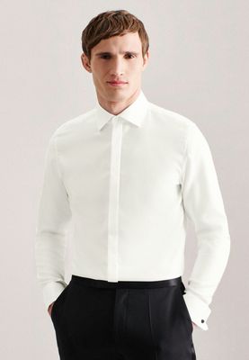 Trouwoverhemd – Slim Fit – Blinde Sluiting – Gebroken Wit – Twill