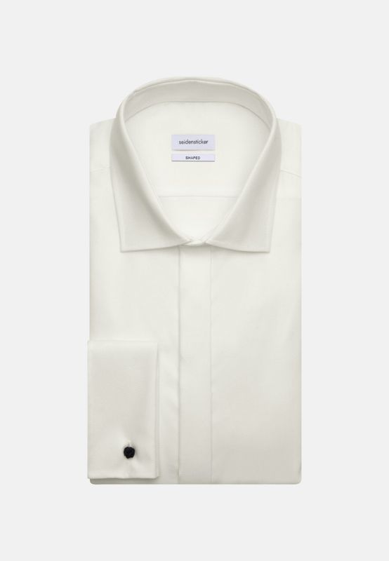 Dubbel Manchet Slim Fit Twill Overhemd BK - Off White 01.656904-21