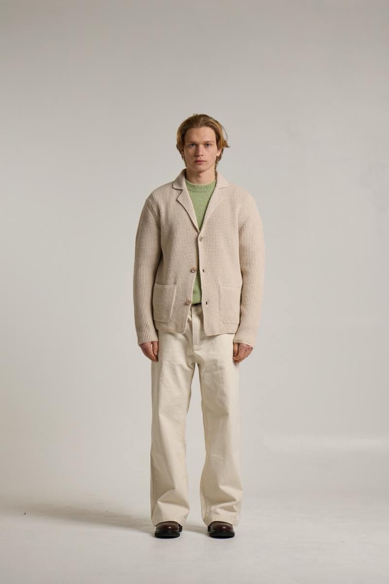 Wool &amp; Co – Zandkleurig gebreid colbert - 0020