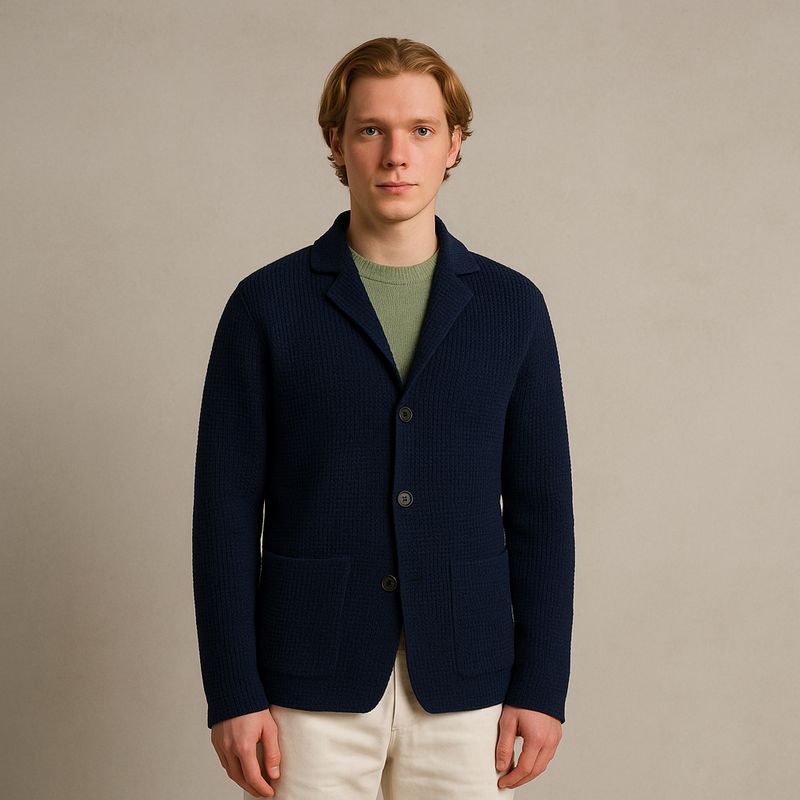 Wool &amp; Co – Donkerblauw gebreid colbert