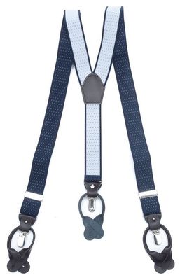 Donkerblauw Gestipte Bretels met Lederen Straps