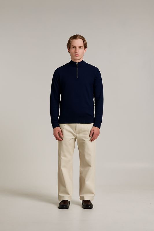 Wool &amp; Co - Donkerblauw Half Zip - Wol Cashmere