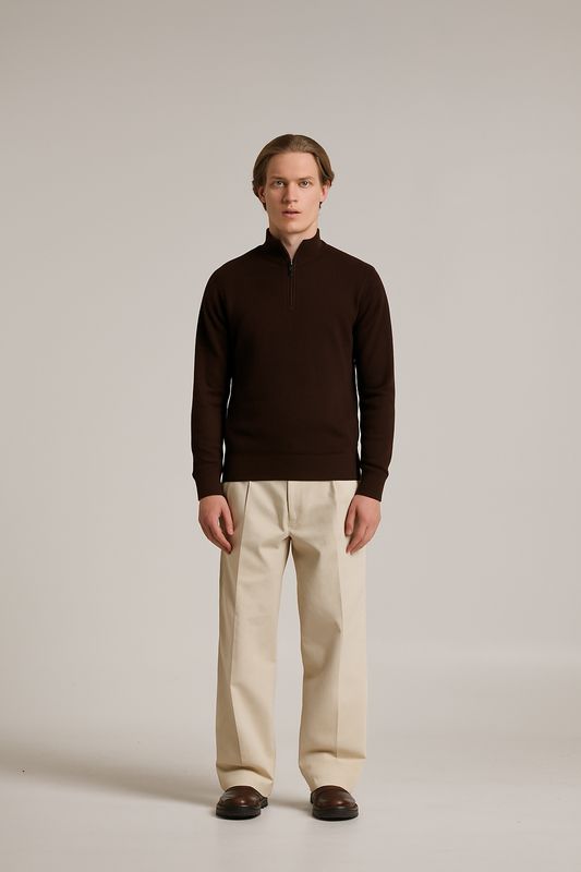 Wool &amp; Co - Donkerbruin Half Zip - Wol Cashmere