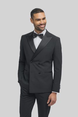 Zwarte Double Breasted Dinner Jacket - Travel Wool Blend Cavani Aspen