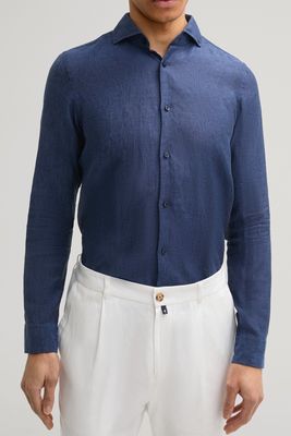 JOOP! Linnen Overhemd - Donkerblauw Slim Fit - 10011212/405