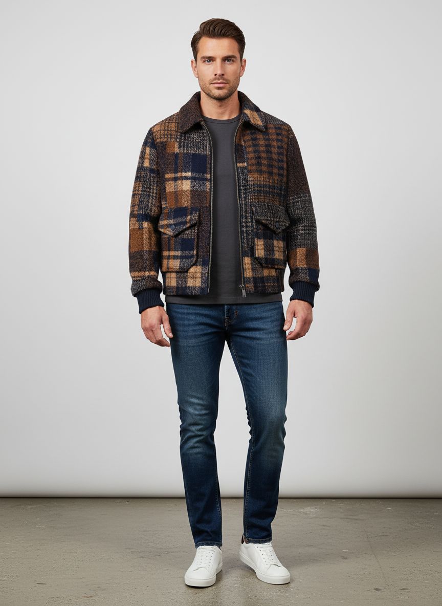 BoB Company Pier Jacket – Patchwork – Multicolour Bruin Blauw